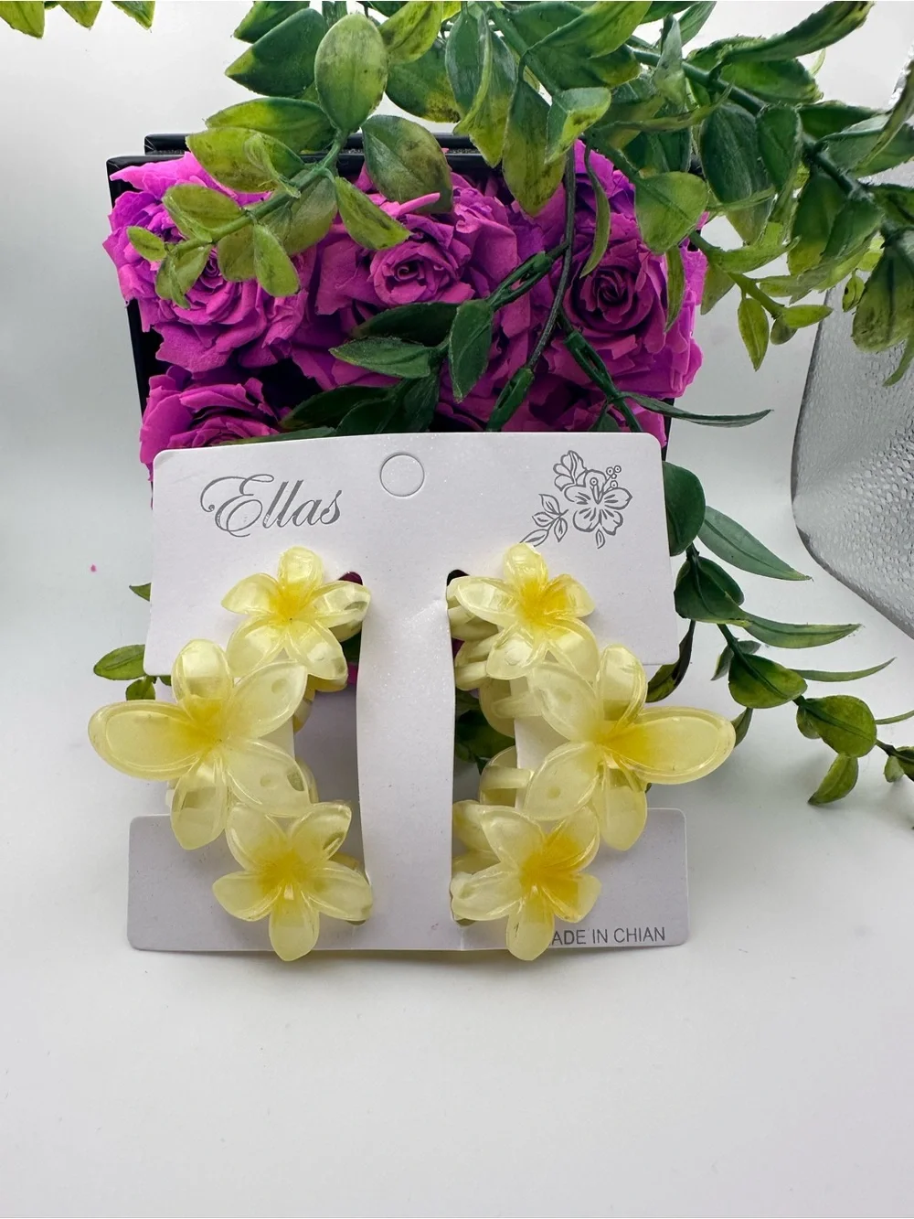 Yellow Floral Plastic Hair Accessories Claw Clips 2Pcs
